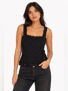 90s Italian Vintage Gina Benotti Floral Lace Cami Top (Black) Size S/M